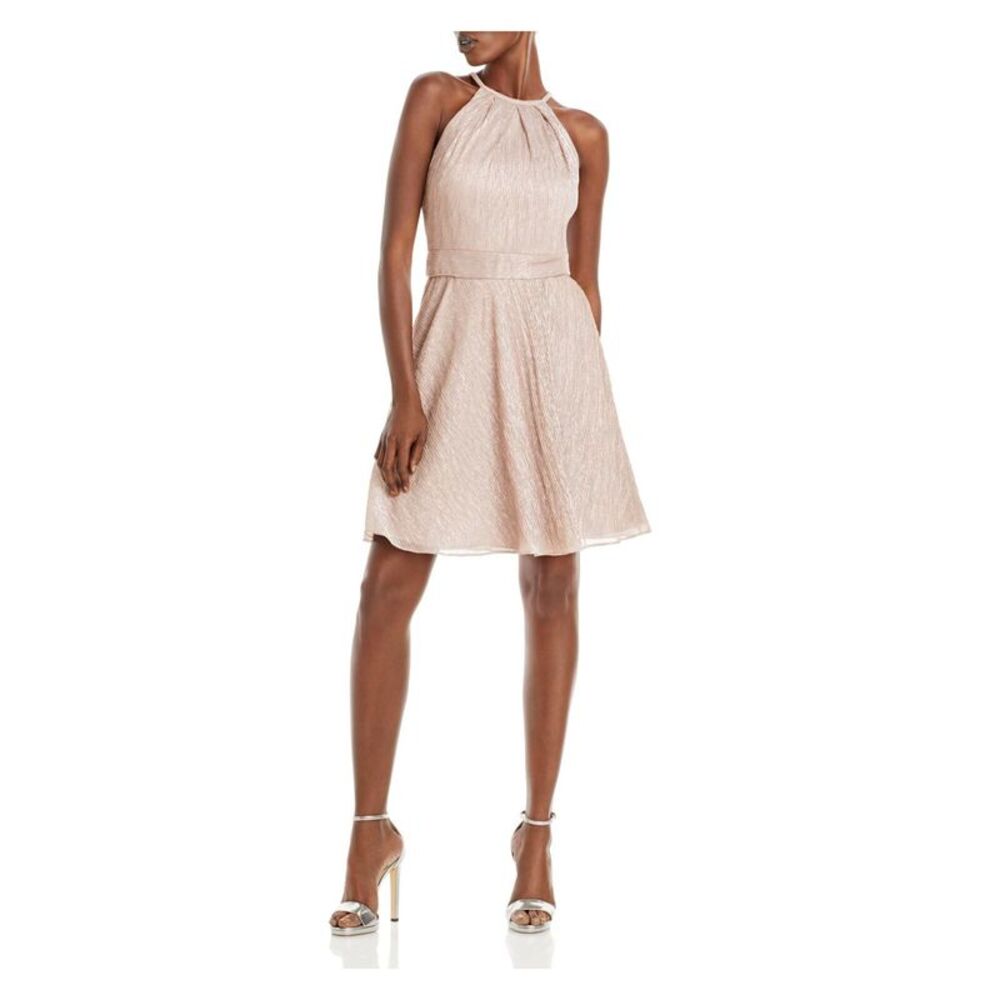 AQUA FORMAL Womens Pink Crinkled Sleeveless Formal Fit + Flare Dress 6